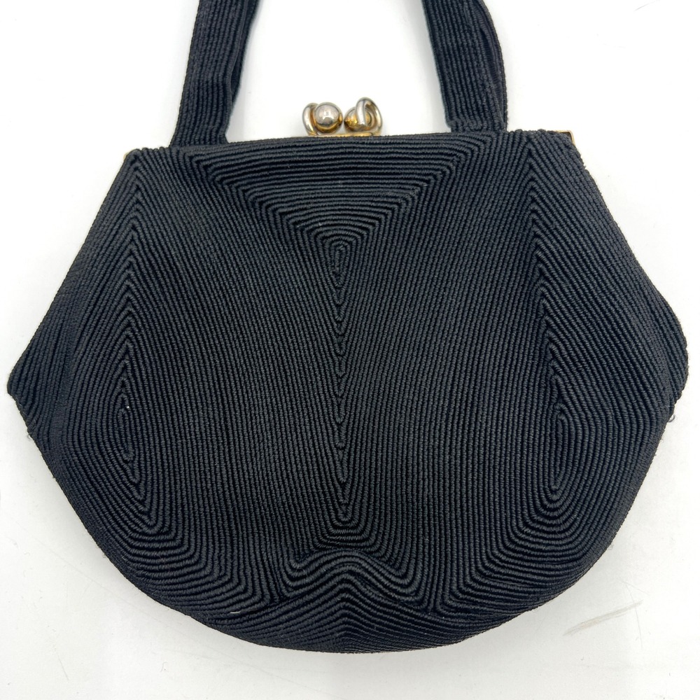 Vintage 1940s 40s Candy CORDE Black Gold Kisslock Handbag Purse Whimsigoth‎